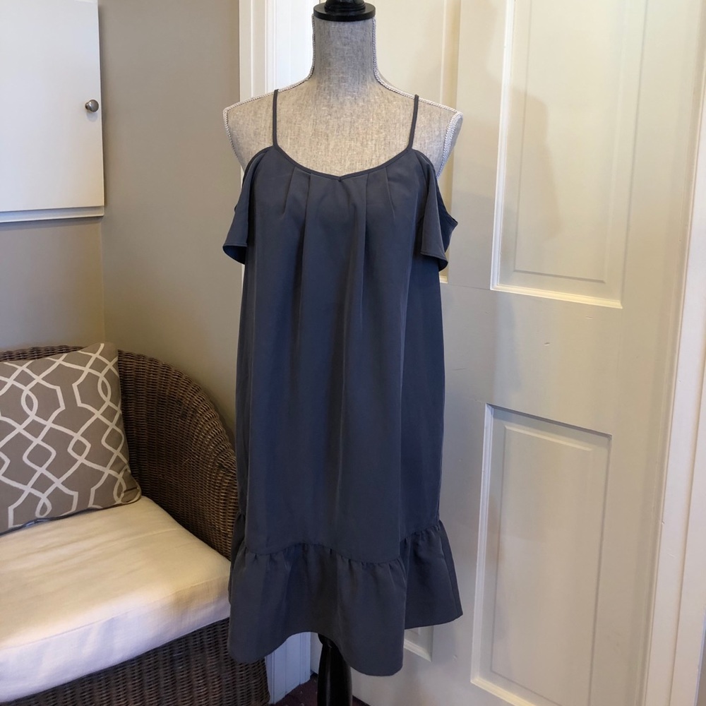 LOFT Muted Blue Cold Shoulder Ruffle Dress